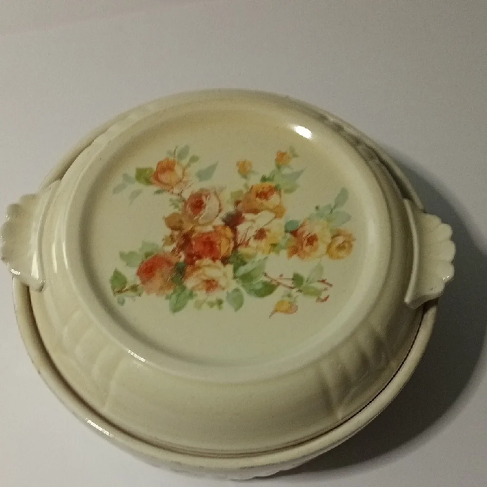 Vintage Floral Ceramic Enamelware Dish with Lid Made By Hall's Superior Quality